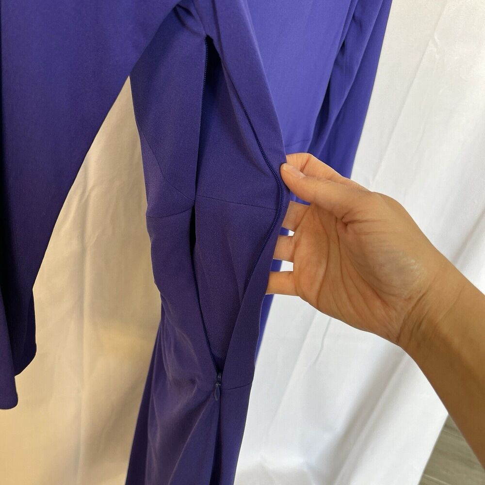 Issa London Purple 100% Silk Sheath Midi Dress Sz 6 3/4 Sleeve Cocktail Wedding - Picture 14 of 16